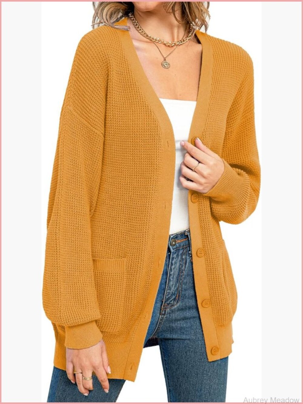 100% Cotton V-Neck Cardigan with Pockets Button Down Sweater